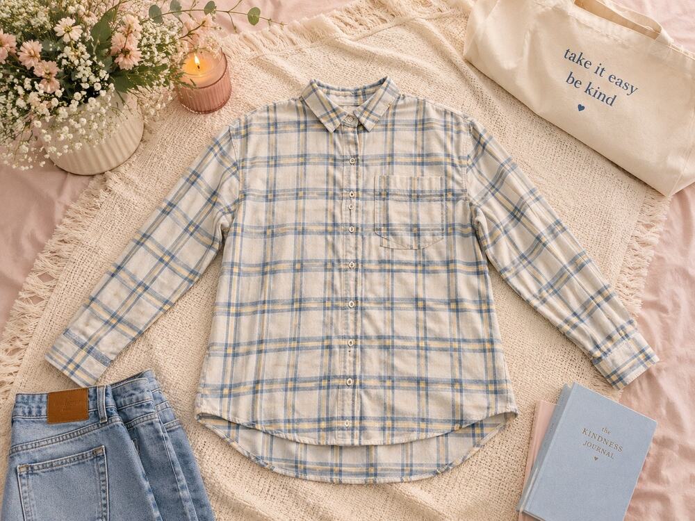 White Crow Women’s Small Blue Yellow Plaid Flannel Button Up Shirt High Low Hem
